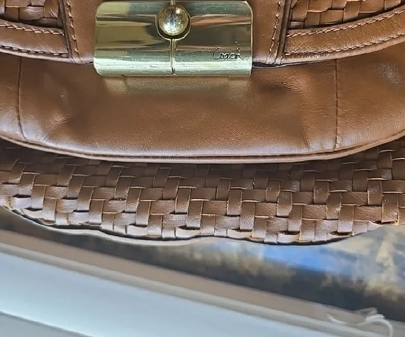 Coach Kristin Brown Woven Leather Handbag - Picture 5 of 9